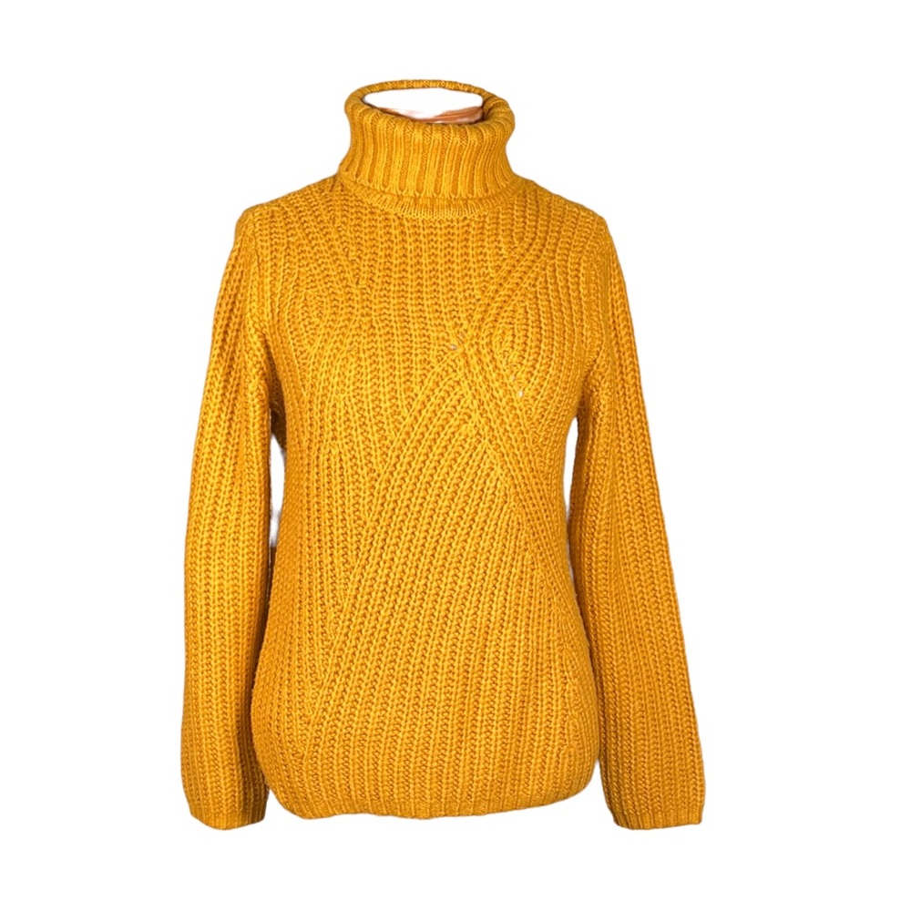 Lucky Brand Women’s Chunky & Soft Mustard Gold Turtleneck Sweater Oversized S/P
